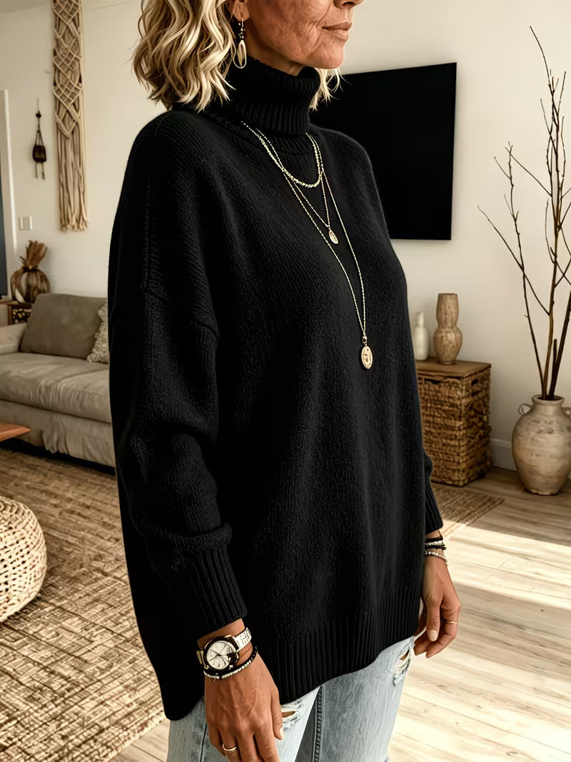 Womens Velvet Long-sleeve Turtleneck Sweater