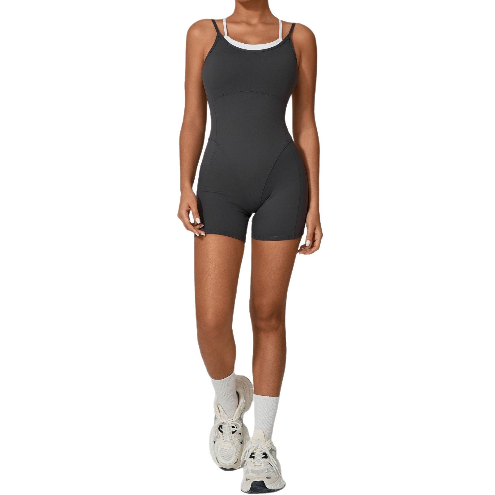Contrast Color Fake Two-Piece Sports Jumpsuit