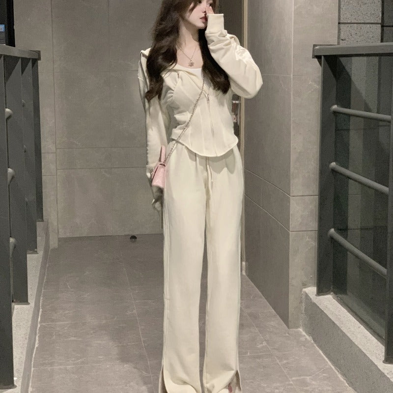 Retro Women's Long-Sleeve Athletic Two-Piece Sweatshirt Set