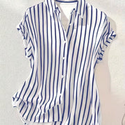 Womens Casual Striped Retro New Arrival Printed Short-Sleeve Shirt