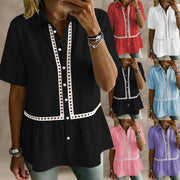 Lace-Patched Floral-Edge Women's Short-Sleeve Shirt