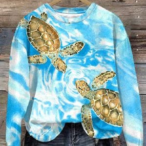 Trendy Digital Print Drop-Shoulder Long-Sleeve Sweater