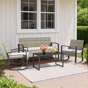 [Outdoor Sectional Sets] Patio Furniture Set, 4pcs Outdoor Sectional Conversation Sets, Rattan Patio Chairs And Table For Backyard, Balcony, Porch