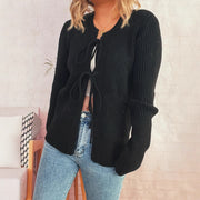 Commute Slim-fit Sunken Stripe Vertical Striped Bow Sweater