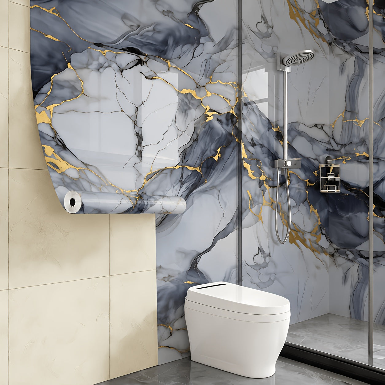 Self-adhesive imitation marble wall stickers for quick room refresh