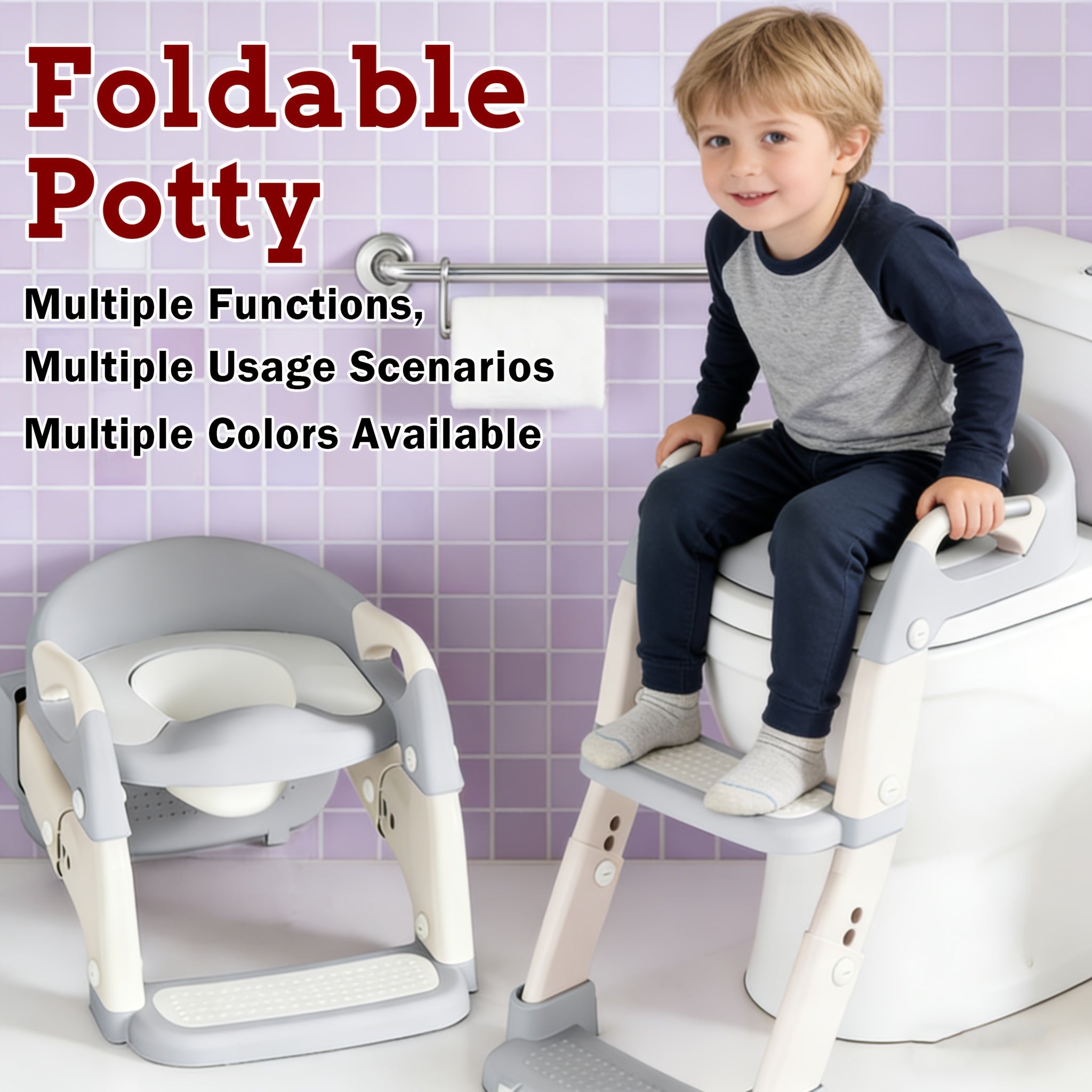 1-Pack Children's Toilet Seat Ring Frame, Toilet Stool for Girls and Boys, Household Folding Ladder-Style Toilet Aid Cushion for Kids