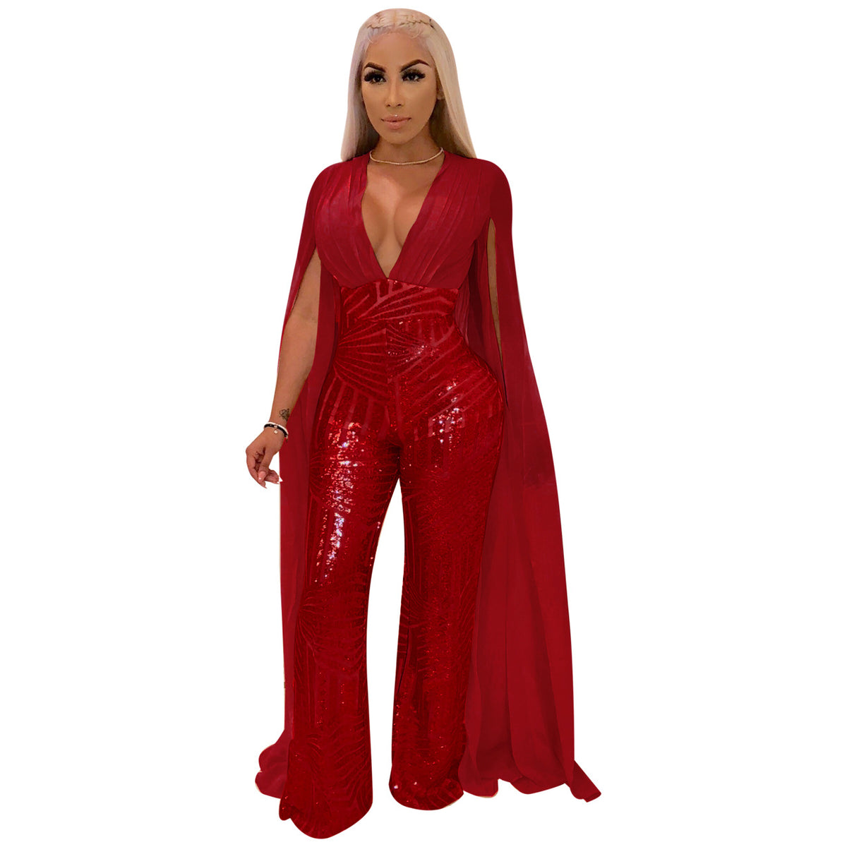 Sexy Sequined Evening Party Romper & Wide-Leg Pants Suit