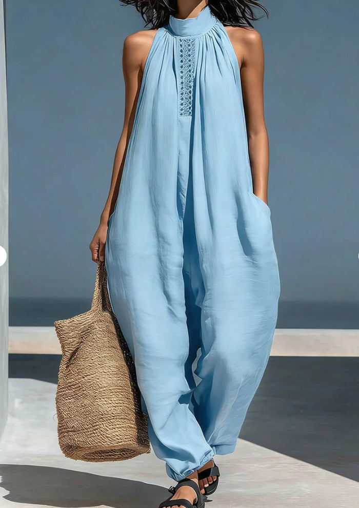Women's Casual Sleeveless Stand-Collar Loose Jumpsuit