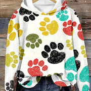 Plus Size Round Neck Loose Hooded Long Sleeve Printed Sweatshirt
