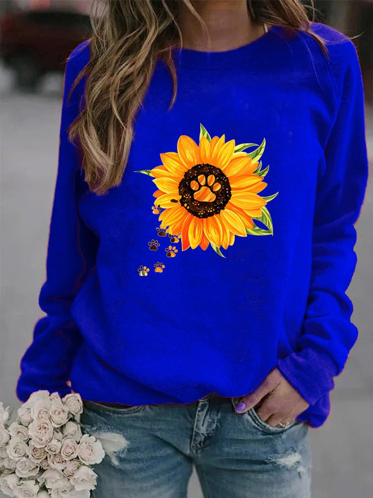 Cozy Round Neck Print Long Sleeve Sweatshirt for Women
