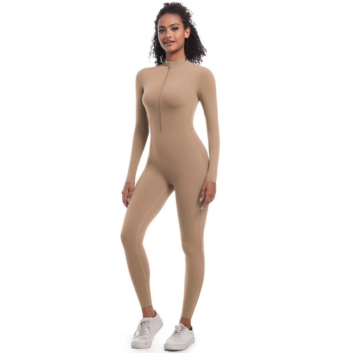Women's Half-Zip Form-Fitting Workout Jumpsuit