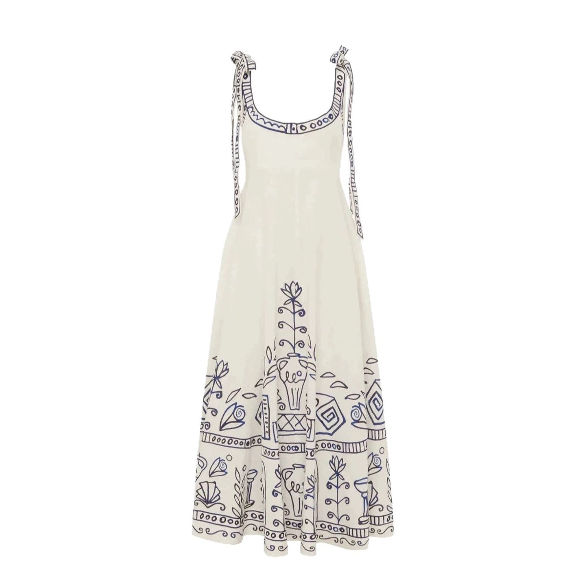 Printed Elegant Versatile Lace-up Linen Dress