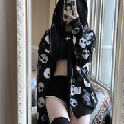Oversize Skull Zip Hoodie | Edgy Dark Wind Cardigan