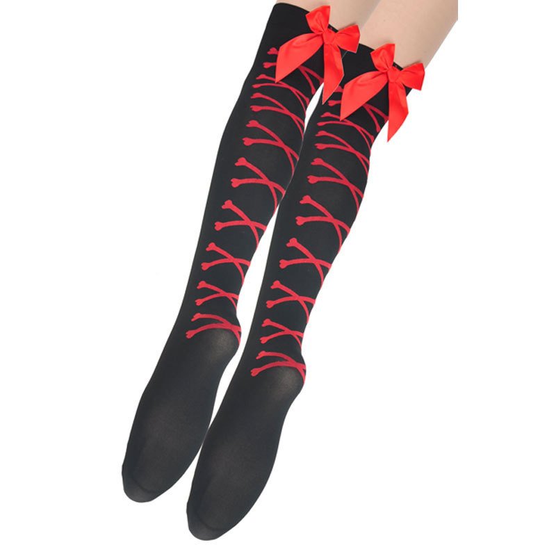 Pink Bow Bone Stockings for Women