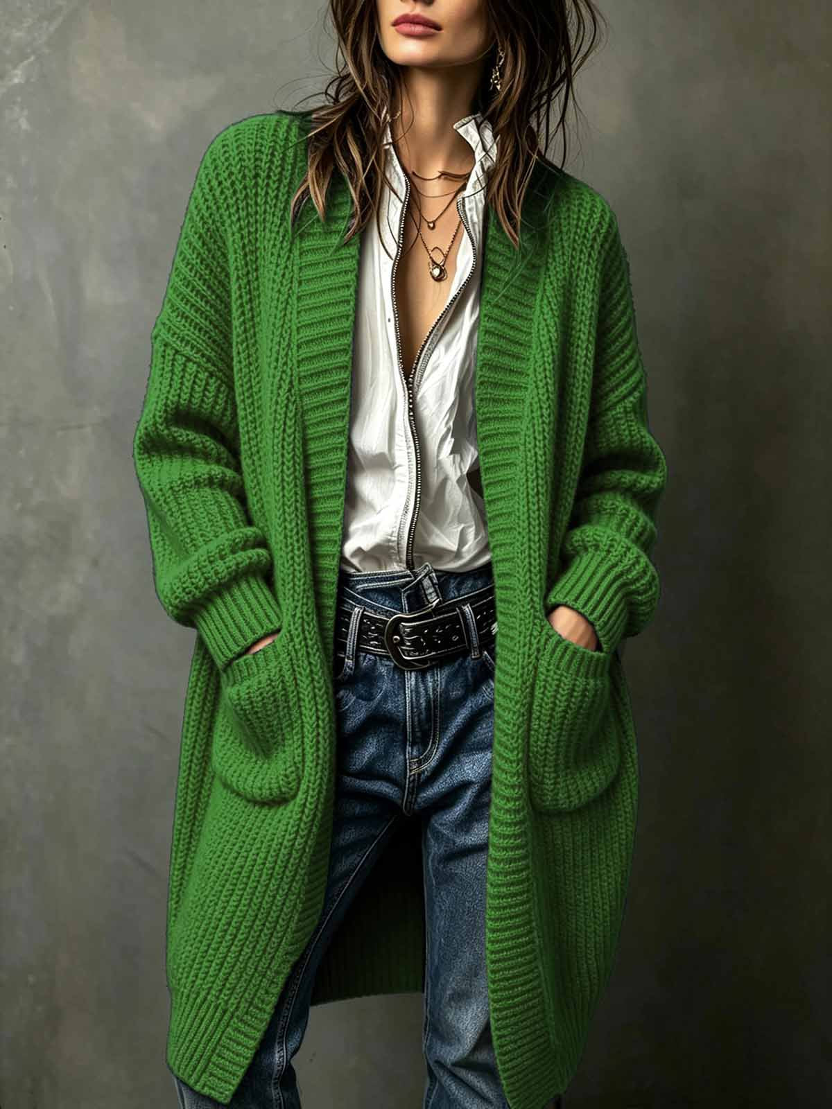 Western-style Breezy Pocket Cardigan Sweater