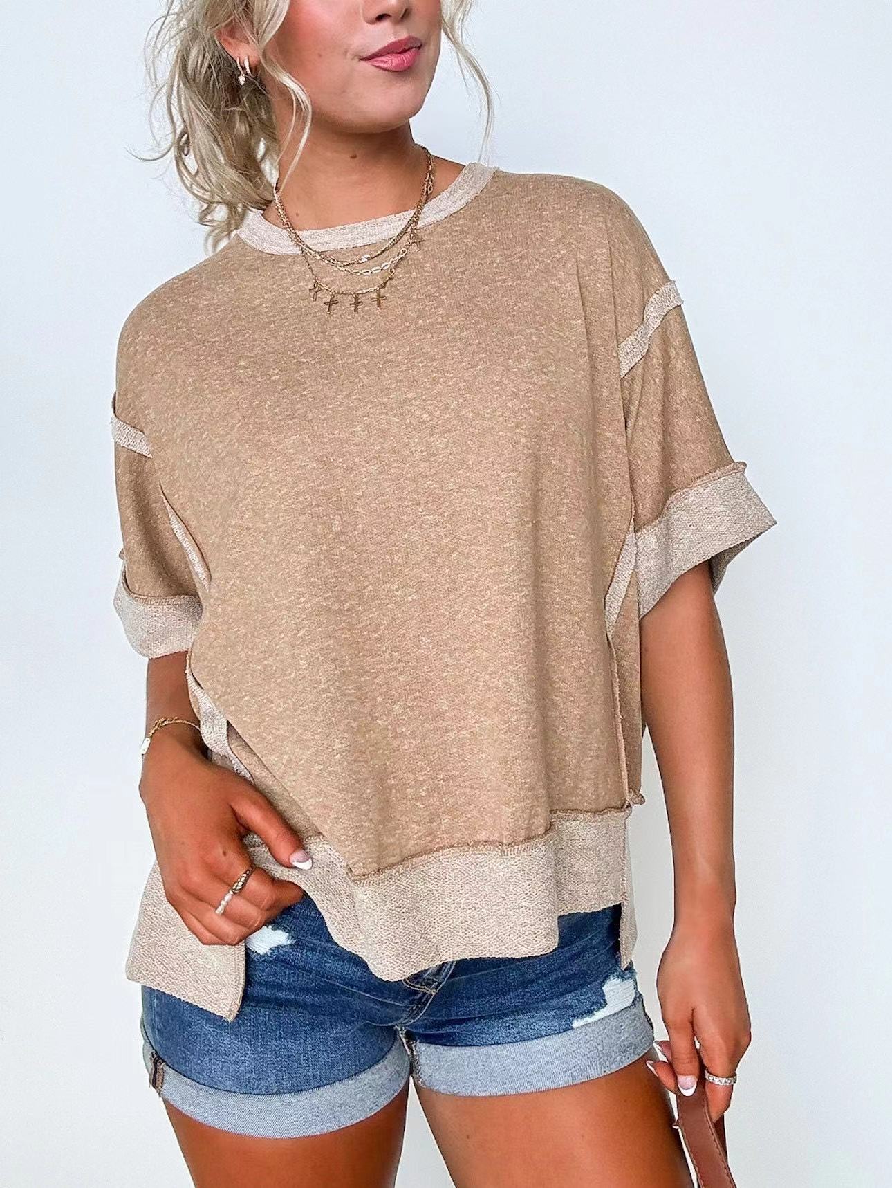 Cozy Round Neck Patchwork Loose Sweater T-Shirt