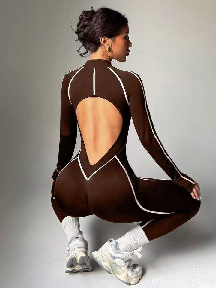 Seamless Color-Block Hollowed-Out Bodysuit
