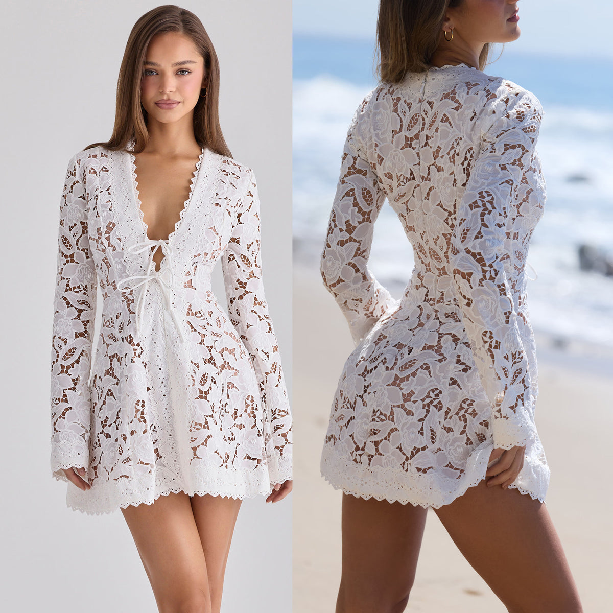 Loose-fitting Long-sleeve Lace-up Dress for Women
