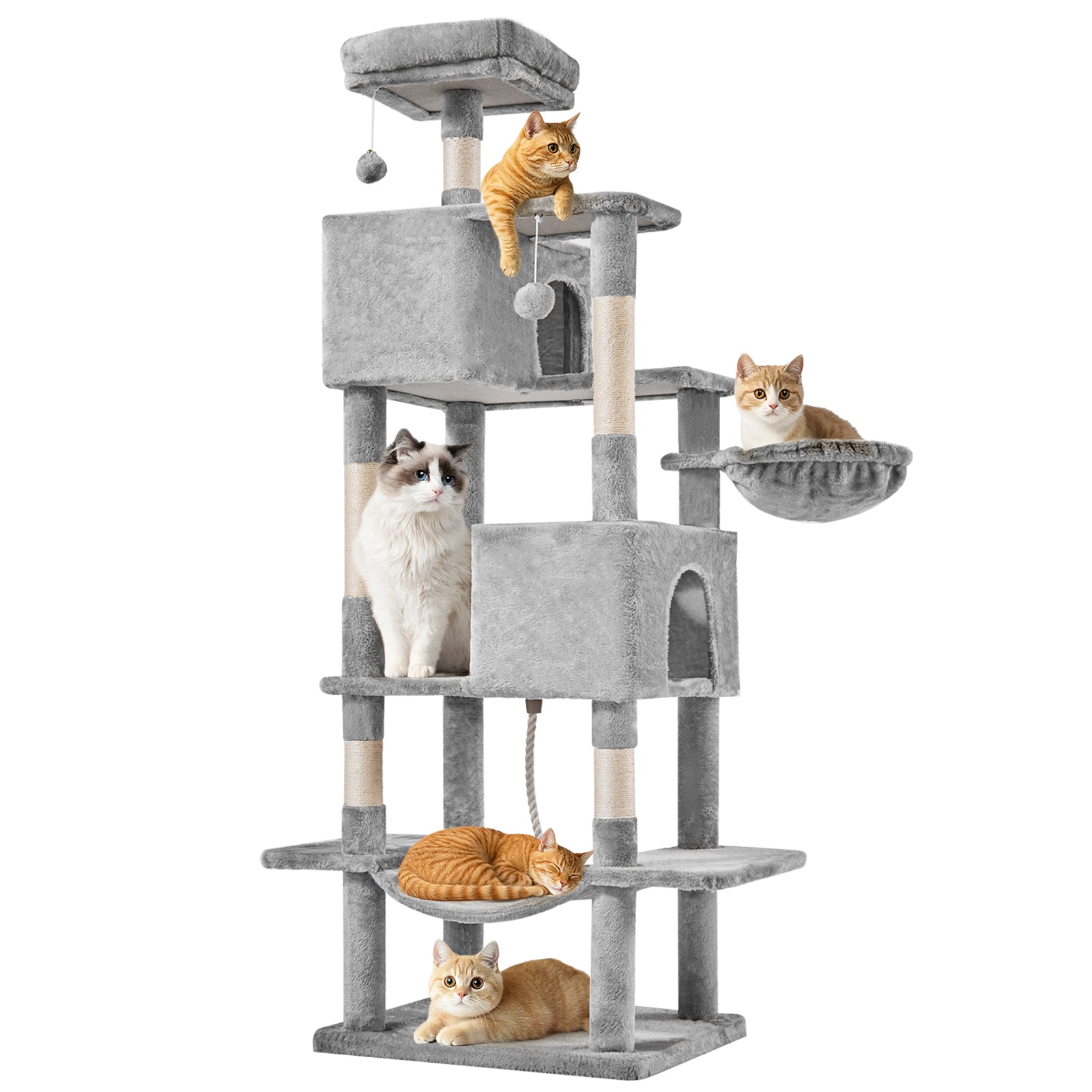 66 Inch Large Cat Tree Tower With Sisal Scratching Post, Multi-Level Climbing Tower With Cat Bed, Hammock And Platform - Sturdy Modern Design, Cat Tree Tower For Cats, Cat Tree Tower For Large Cats...