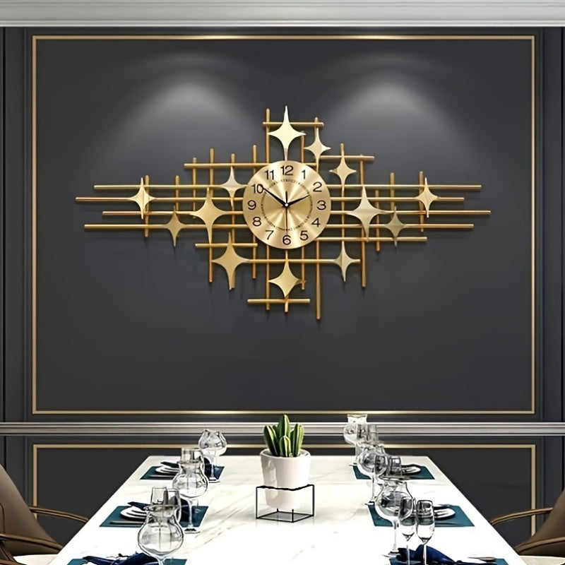 Large Golden Silent Wall Clock, Modern Decorative Golden Star Quartz Clock With Silent Movement, Suitable For Living Room Bedroom Office