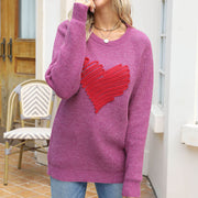 Loose Love Embroidered Crew Neck Pullover Long Sleeve Knitted Sweater for Women