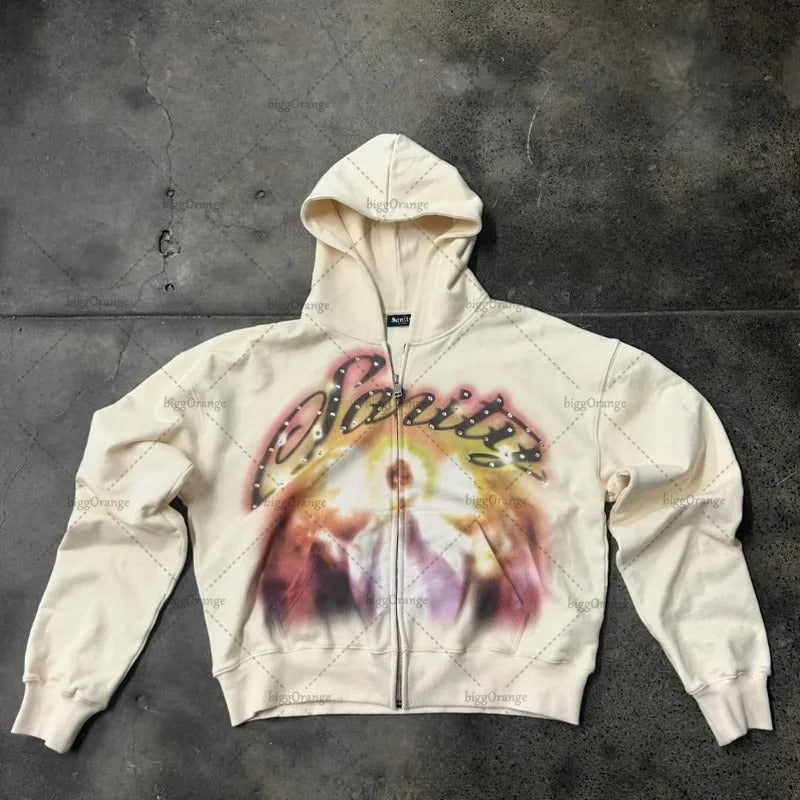 Hip-Hop XINGX Printed Zipper Hooded Sweatshirt