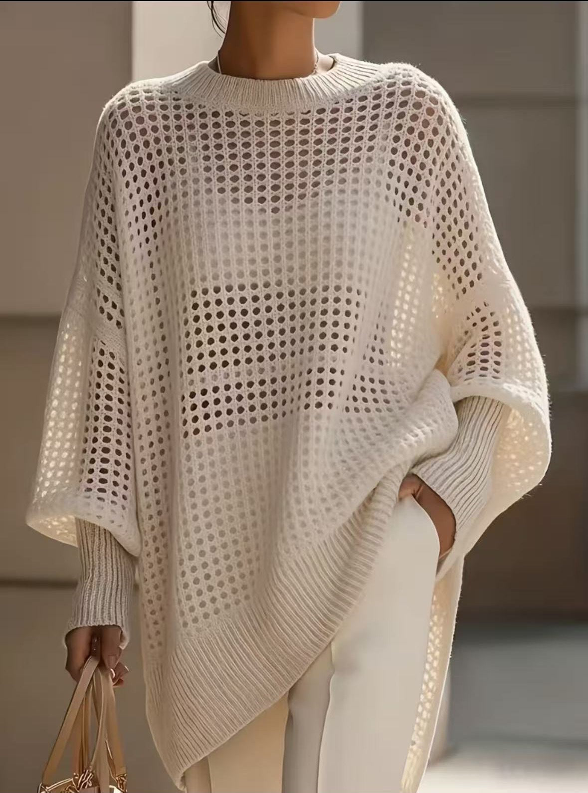 Hollow-out Pullover Loose-fitting Outerwear Sweater Laid-back Blouse Top