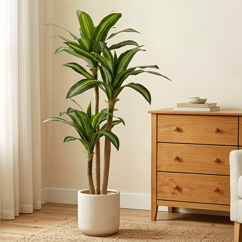 Artificial dracaena tree in white planter, 3-stalk design