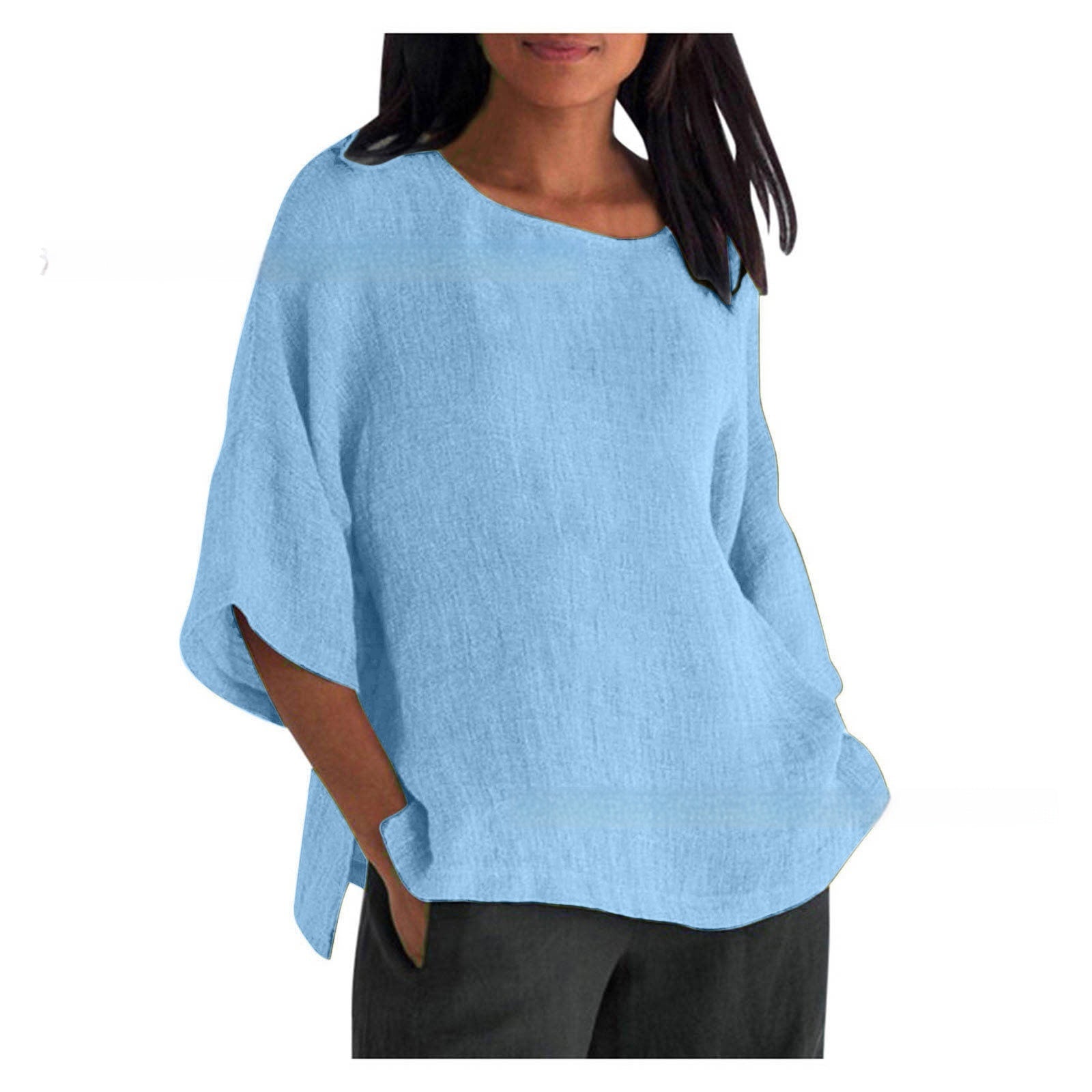 Women's Cotton Linen 3/4 Sleeve Casual Top
