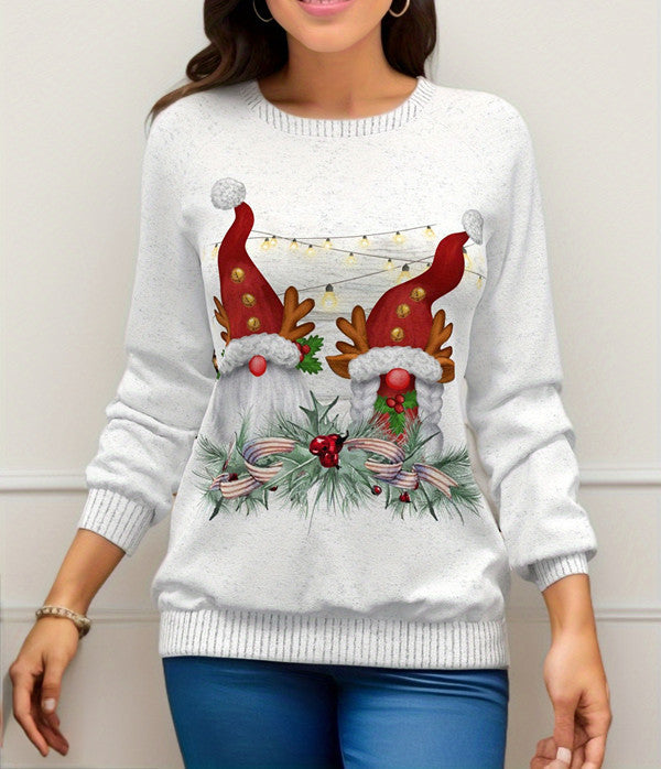 Festive Christmas Printed Raglan Sleeve Sweater