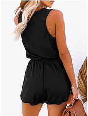 Women's Casual Sleeveless Button Romper with Pockets