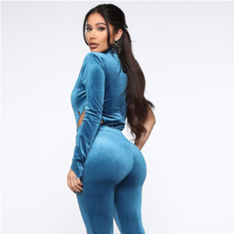 Gradient Single-sleeve High-neck Velvet Jumpsuit