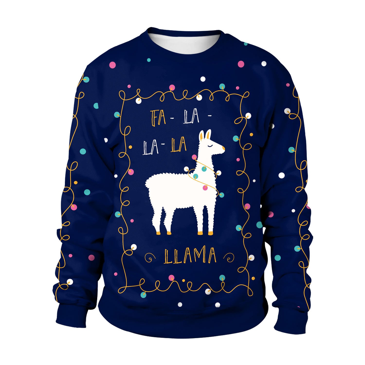 Cute Christmas Alpaca Print Crew Neck Sweatshirt