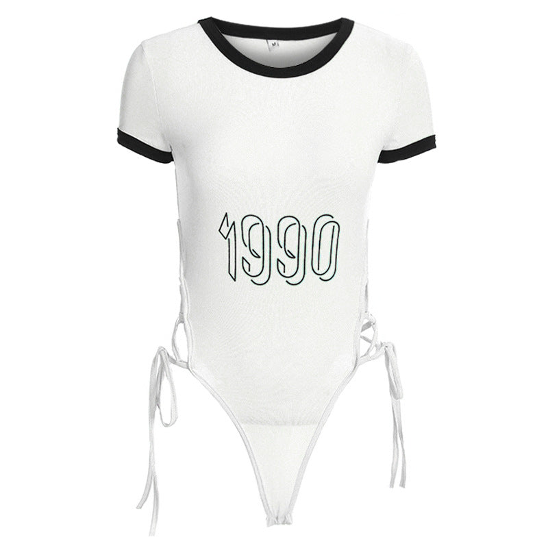 Letter Print Shaping Bodysuit Contour Jumpsuit