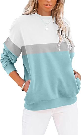 Women's Color-Block Long Sleeve Casual Sports Pullover Sweater