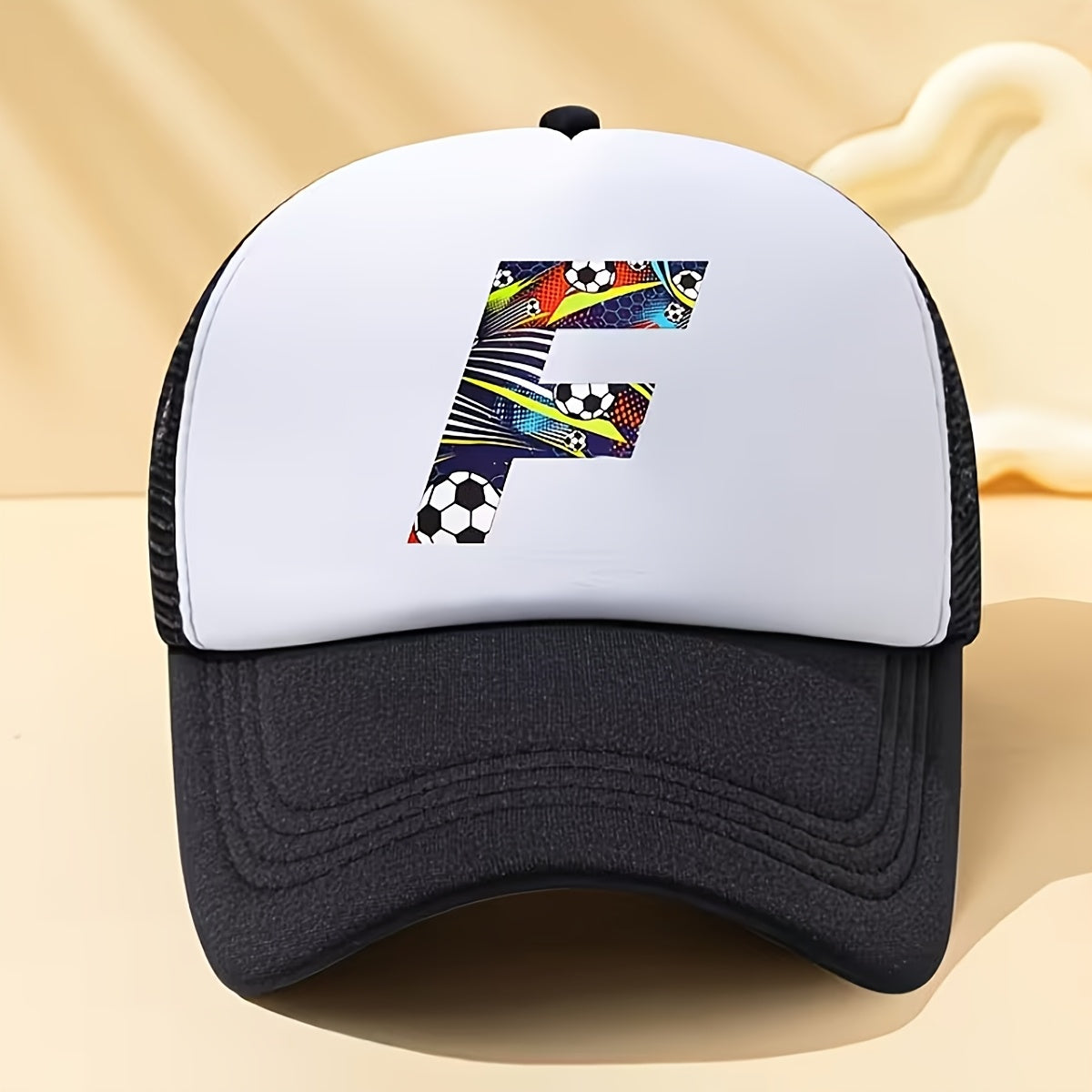 Kids Soccer-Themed Mesh Trucker Cap with A‑Z Letter Print