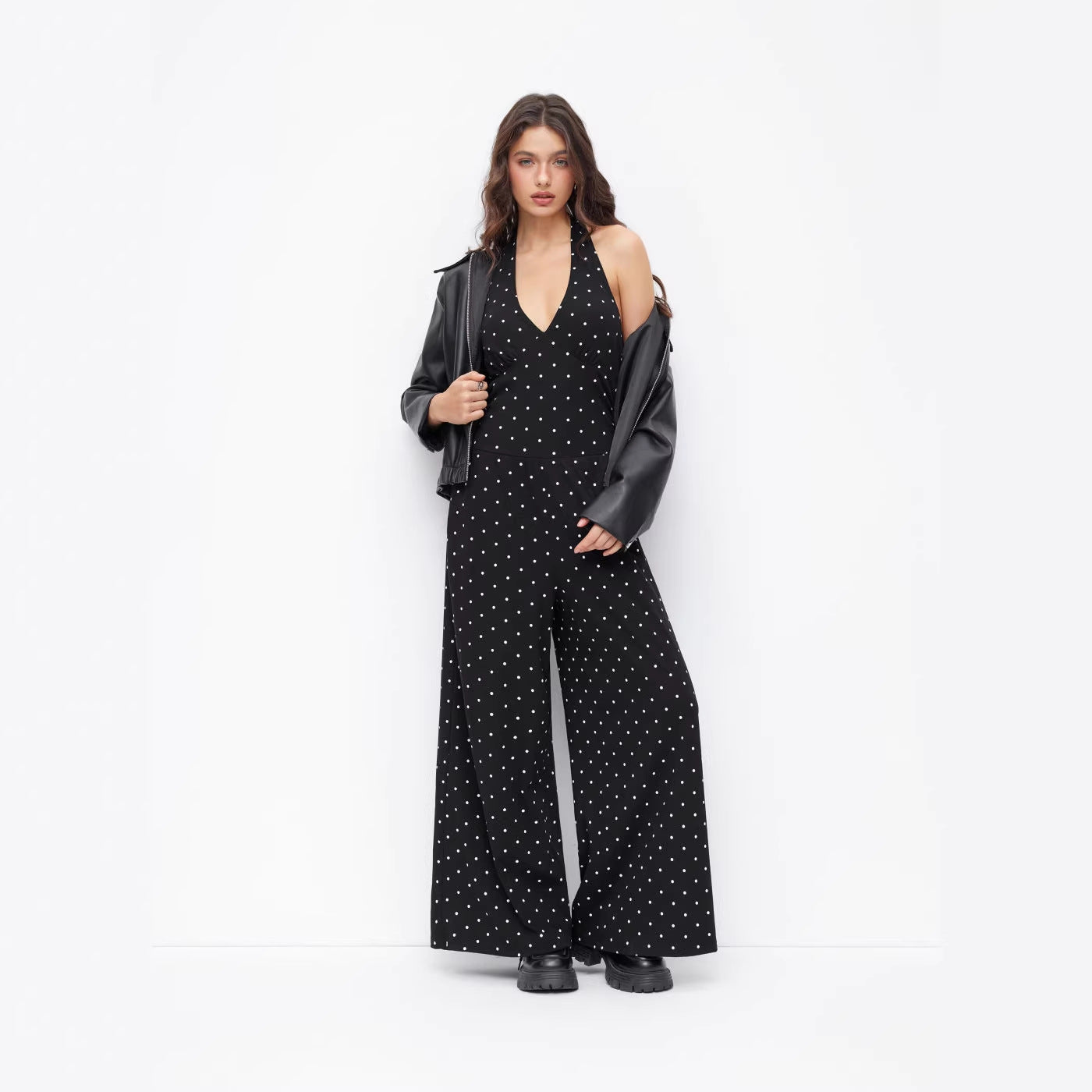 Chic V-Neck Open-Back Slim Fit Jumpsuit
