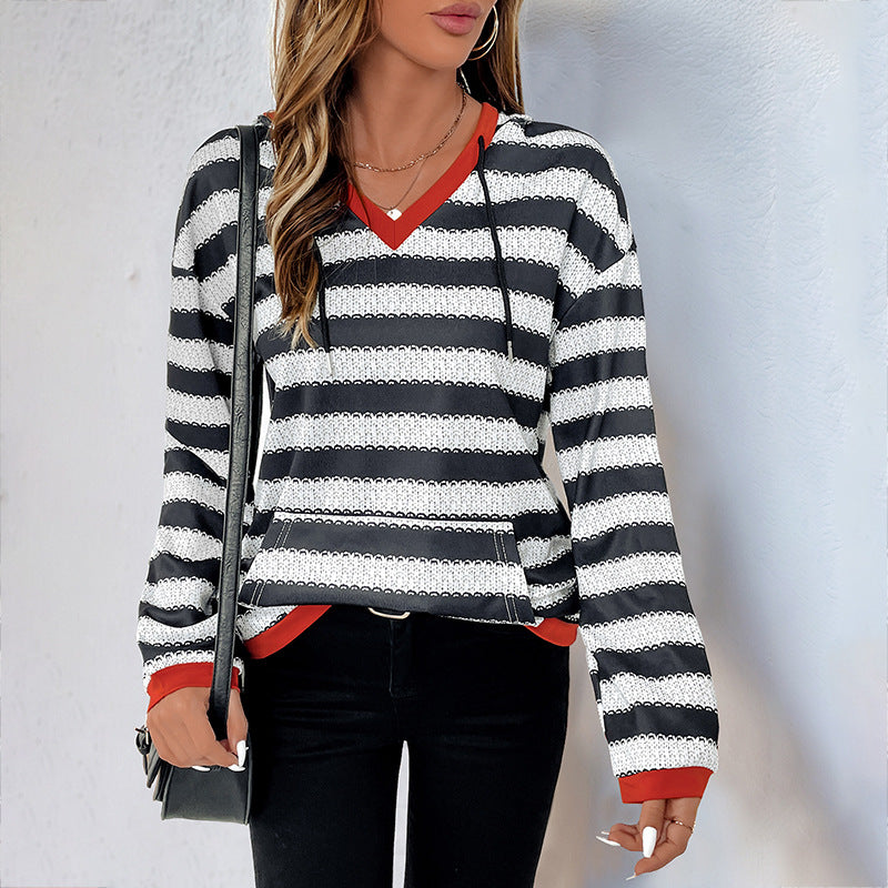 Chic Black & White Striped Pullover Sweater for Women