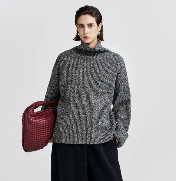 High-necked Chiffon All-wool Heavyweight Sweater