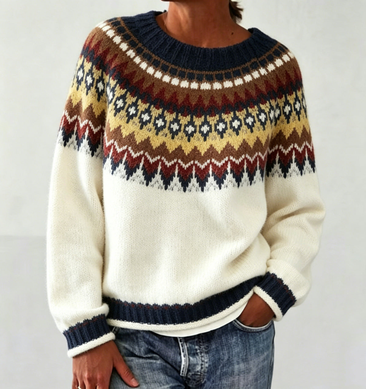 Round Neck Multicolor Loose Fashion Sweater Women