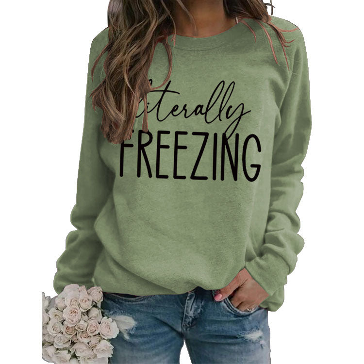 Women's Printed Loose Round Neck Long Sleeve Pullover Sweatshirt