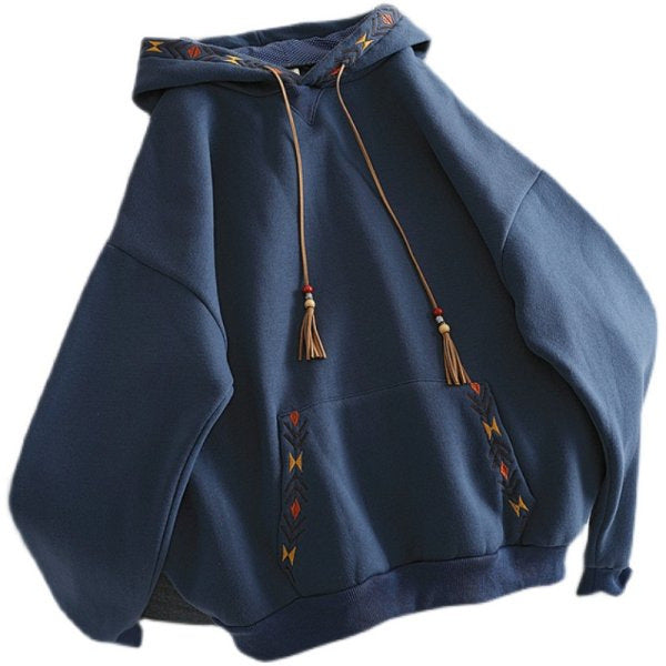 Korean Style Geometric Embroidered Loose Hoodie