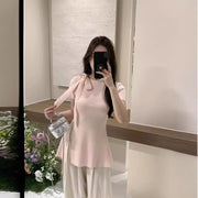 Sweet Lace-up Bow-Knot Slit Cami Shirt