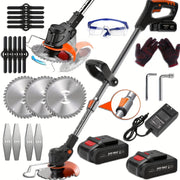 24V Cordless Weed Wacker Brush Cutter – Battery-Powered String Trimmer with 2 Batteries, Charger and 3 Blade Types