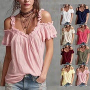 Summer Off-Shoulder Blouse Top Fashion Ruffled Strappy Short-Sleeved Shirt Y2K Sweet Women's Clothing