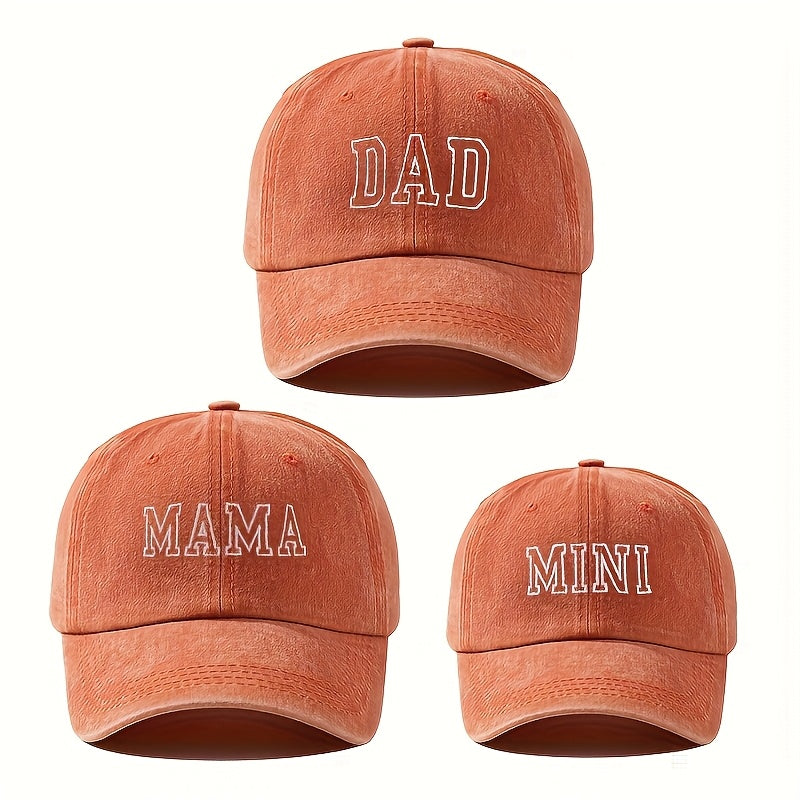 3‑Piece Parent‑Child Clothing Set with Mini Letter‑Embroidered Baseball Caps
