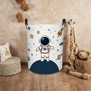 Space‑Themed Round Laundry Basket with Sturdy Handle, Durable Polyester