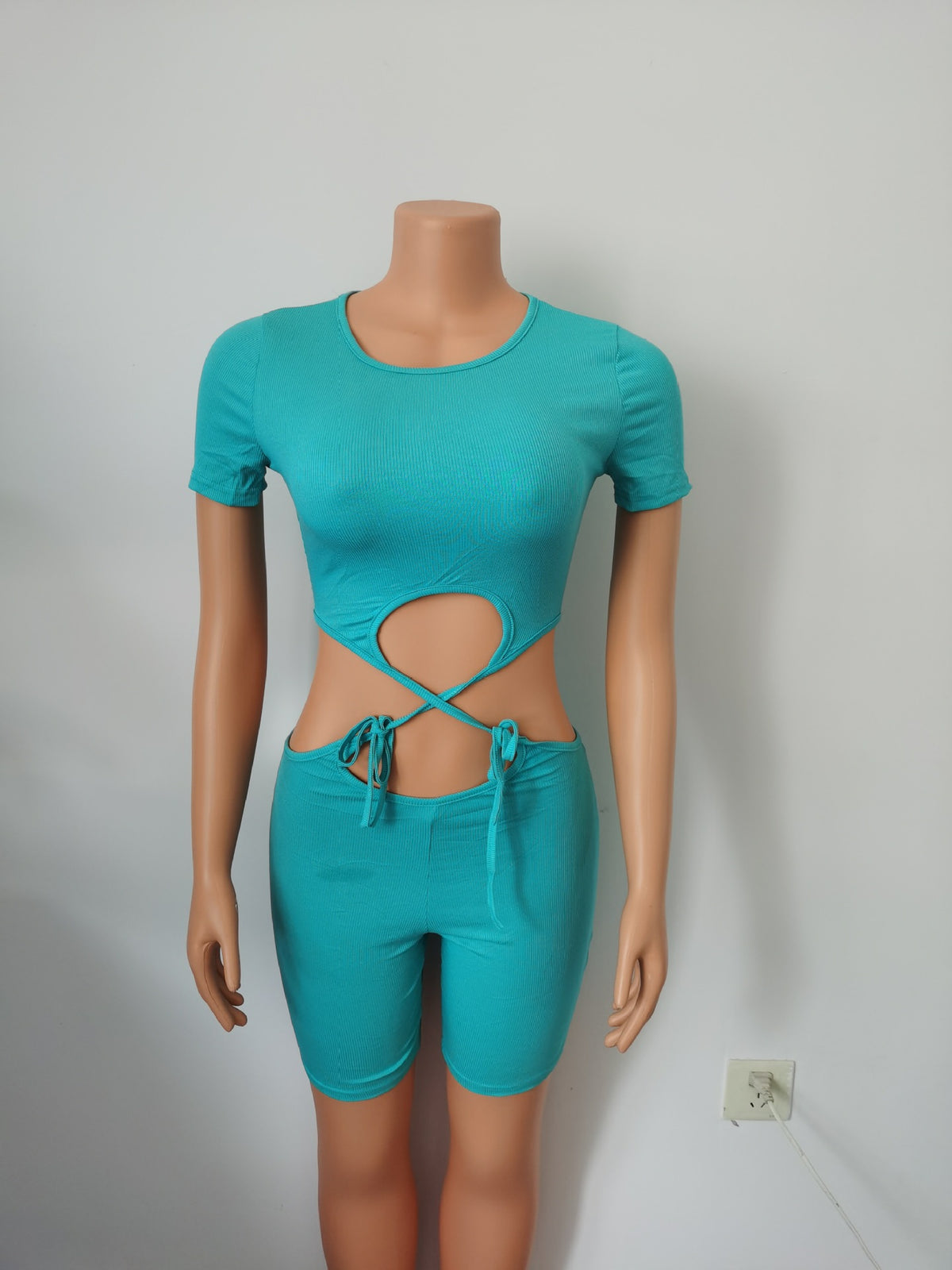 Chic Knit Tie-Front Romper with Shorts
