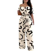 Chic Off-Shoulder Waist-Trimming Straight Jumpsuit