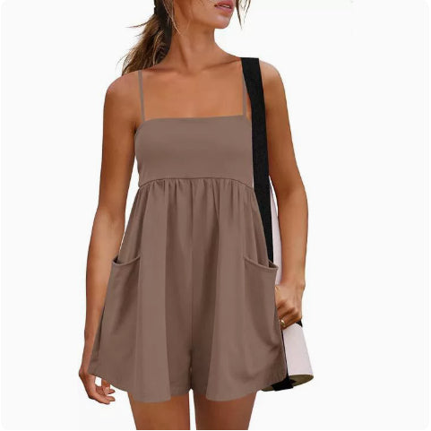 Womens Summer Casual Jumpsuit With Straps And Pockets For Home Or Outdoors